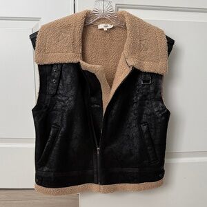 Entro Black and Tan Shearling Vest